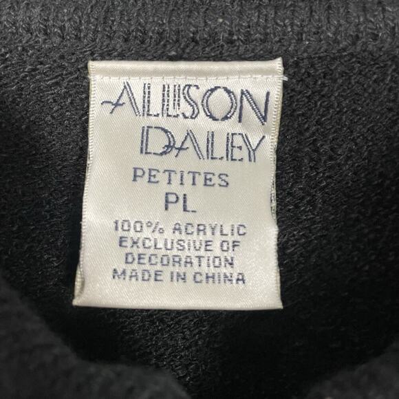 VTG Allison Daley Beaded Cat Sweater Size PL Black Full Zip Cardigan Fun Classic - Picture 3 of 16